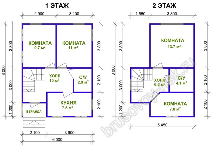 Дом 6 на 8: одноэтажный и двухэтажный план с мансардой, чертежи и лучшая внутренняя планировка