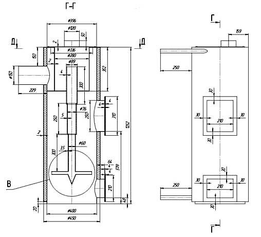 Чертеж котла длительного горения