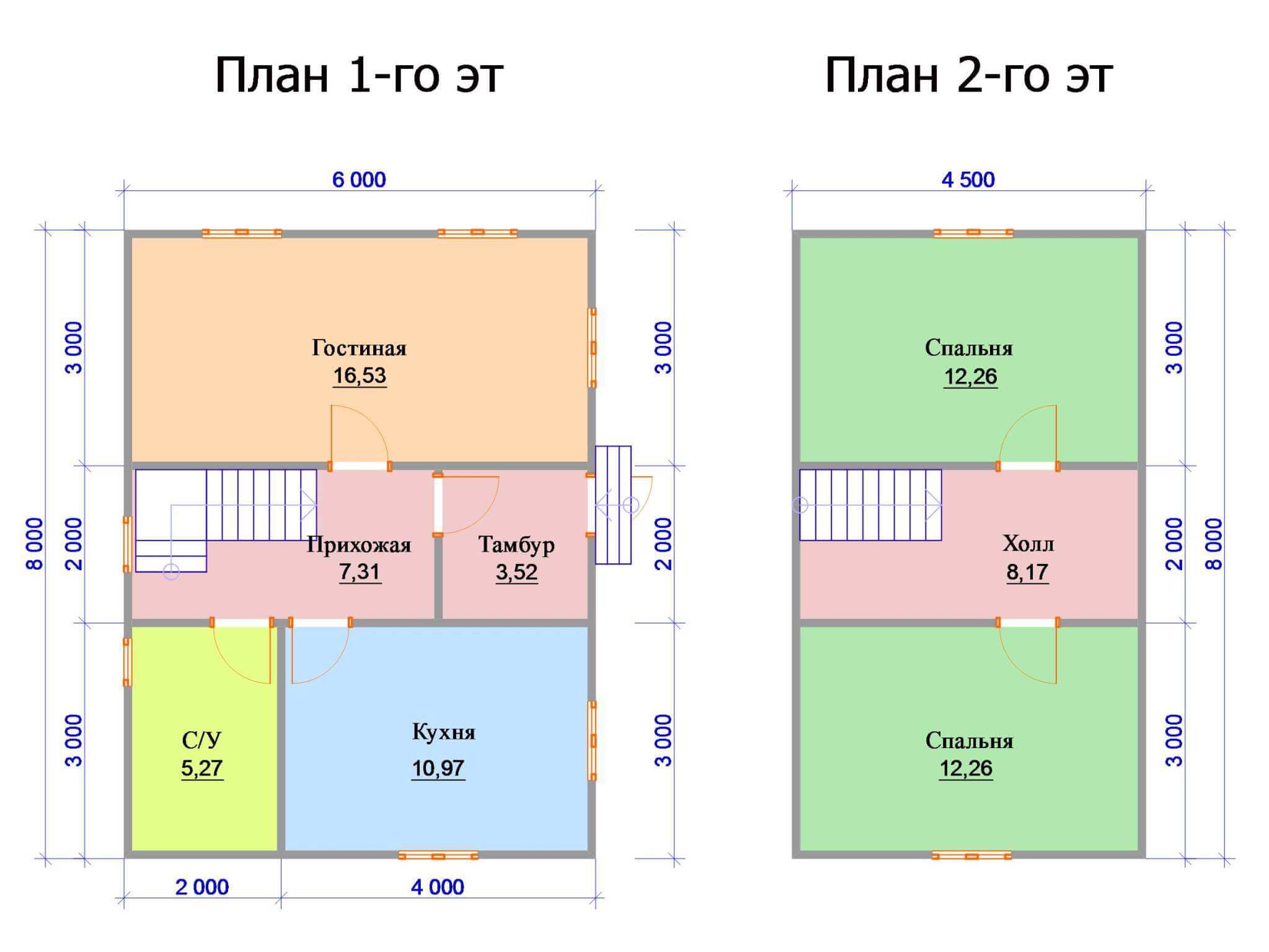Различные варианты планировки двухэтажных частных домов 6х8, 8х8, 9х9, 10х10, 6х6, 7х8, 6х9 и других размеров Готовые планы и чертежи Особенности обустройства мансарды в 2-х этажных коттеджах
