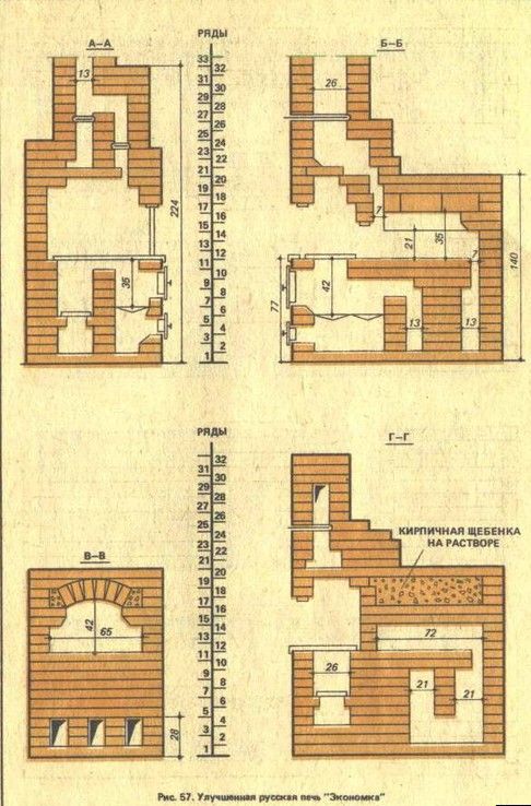 Русская печь с лежанкой в деревенском доме как устроена чертежи и фото