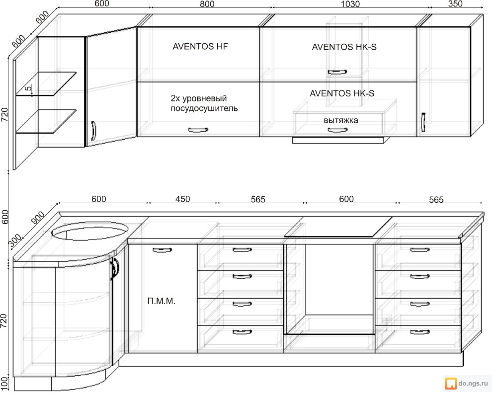 Чертежи кухонных шкафов с размерами для изготовления