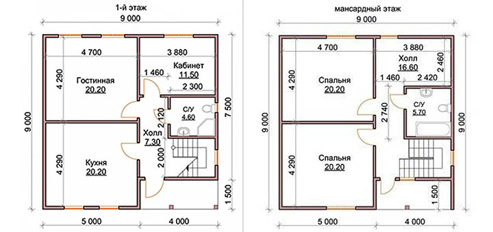 Планировки дачных домов с размерами 6 х 6 или 9 х 9 метров