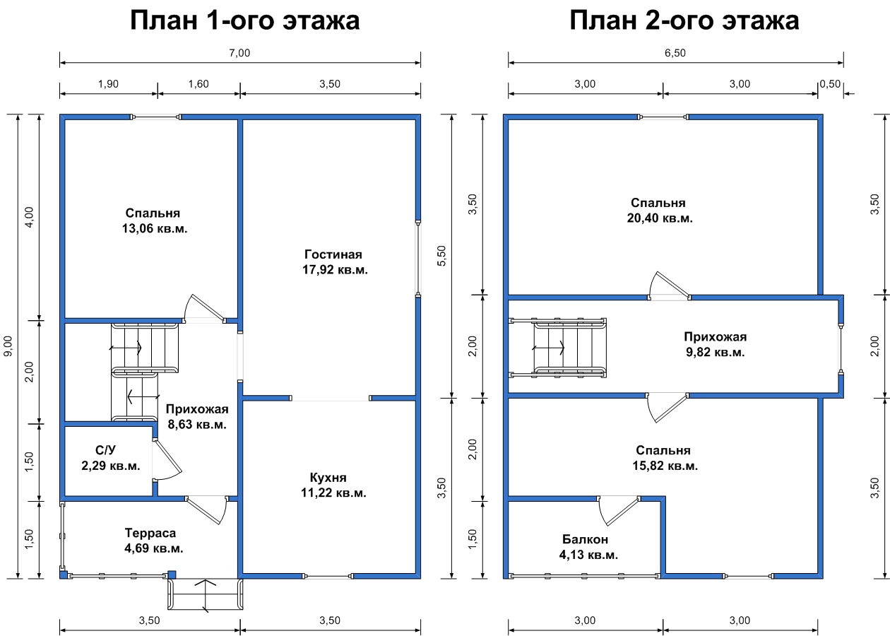Типовая планировка 2 этажного дома 100 кв. м.