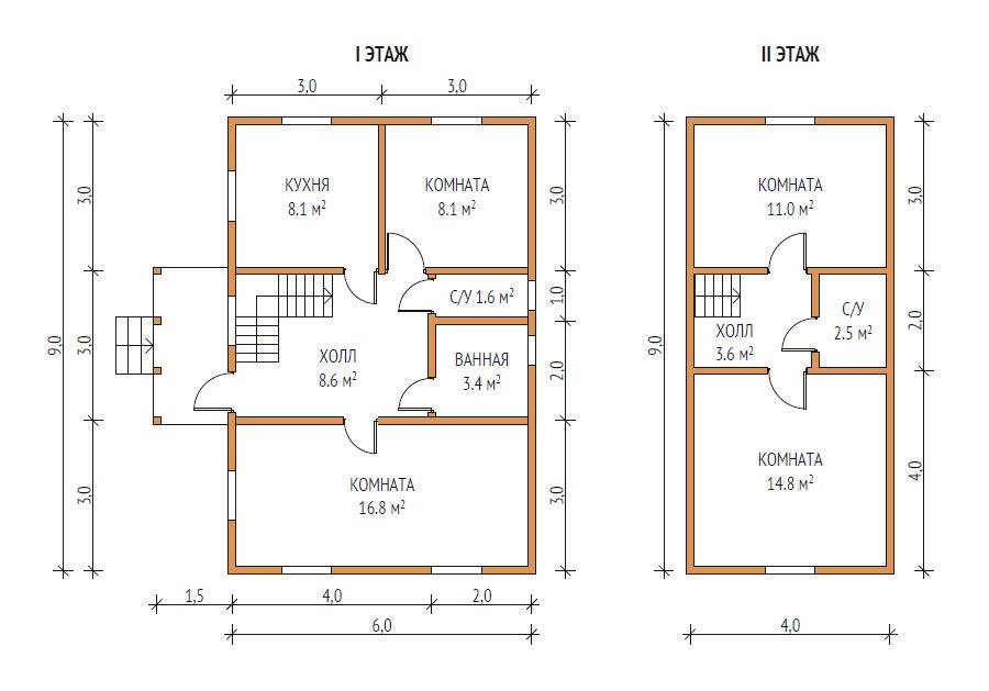Дом 6 на 8: одноэтажный и двухэтажный план с мансардой, чертежи и лучшая внутренняя планировка