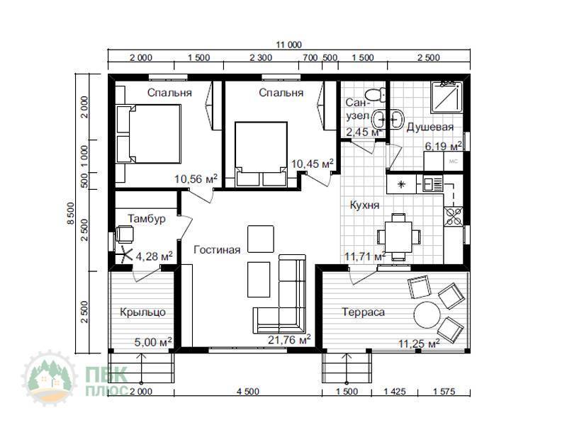 Одноэтажные дома 12 на 8 (51 фото): проекты домов размером 8х12 с тремя спальнями, планы домов из бруса и блоков, каркасных и из других материалов