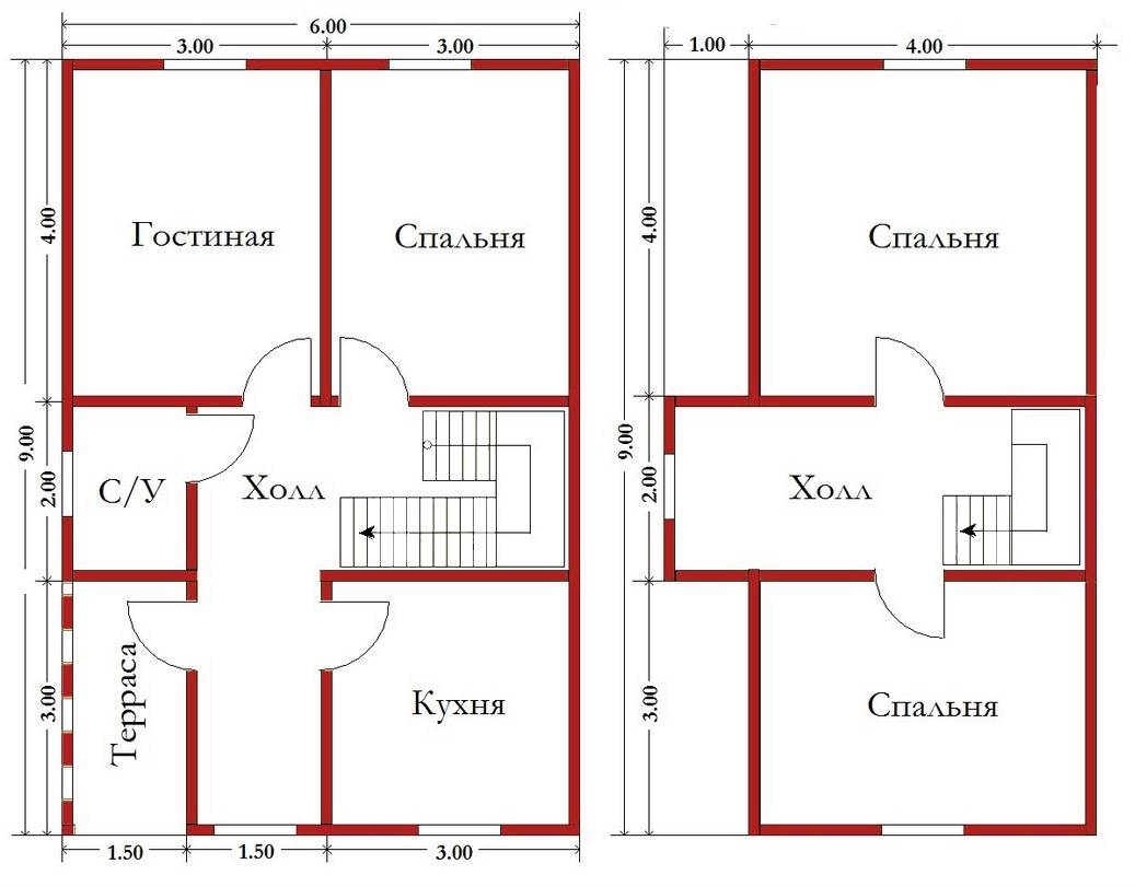 Планировки дачных домов с размерами 6 х 6 или 9 х 9 метров