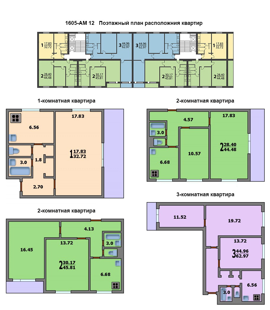 План квартир в панельном доме 9 этажном